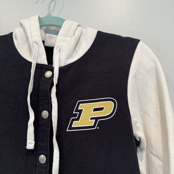 Champion Purdue Boilermakers Varsity Hoodie Jacket Black White Snap Womens Small - Picture 2 of 10